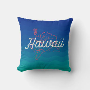 Hawaii Hibiscus Distressed Graphic Print Throw Pillow