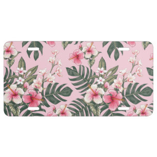 Hawaii Hibiscus Flower Pattern Pink  License Plate