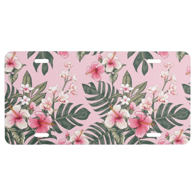 Hawaii Hibiscus Flower Pattern Pink  License Plate (Front)