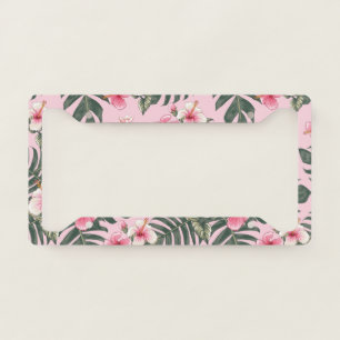 Hawaii Hibiscus Flower Pattern Pink License Plate Frame
