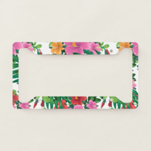 Hawaii Hibiscus Flower Pattern White  License Plate Frame