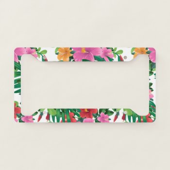 Hawaii Hibiscus Flower Pattern White  License Plate Frame by HasCreations at Zazzle