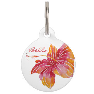 Hawaii Hibiscus Flower Personalized Large Pet Tag