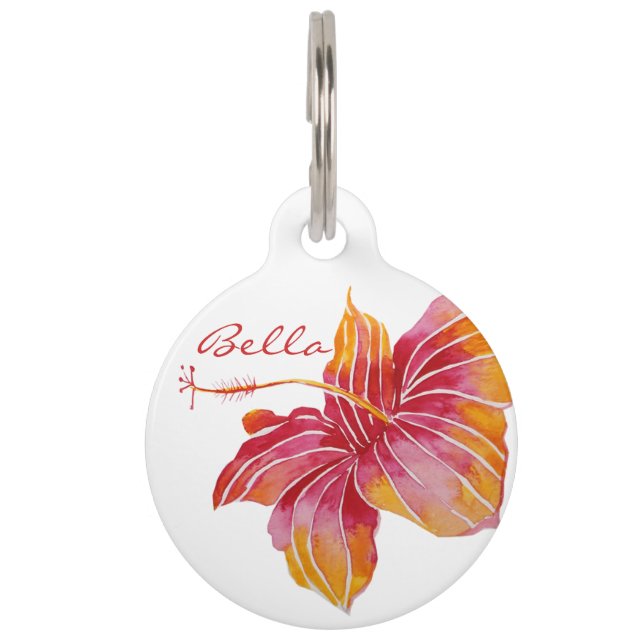 Hawaii Hibiscus Flower Personalized Large Pet Tag (Front)