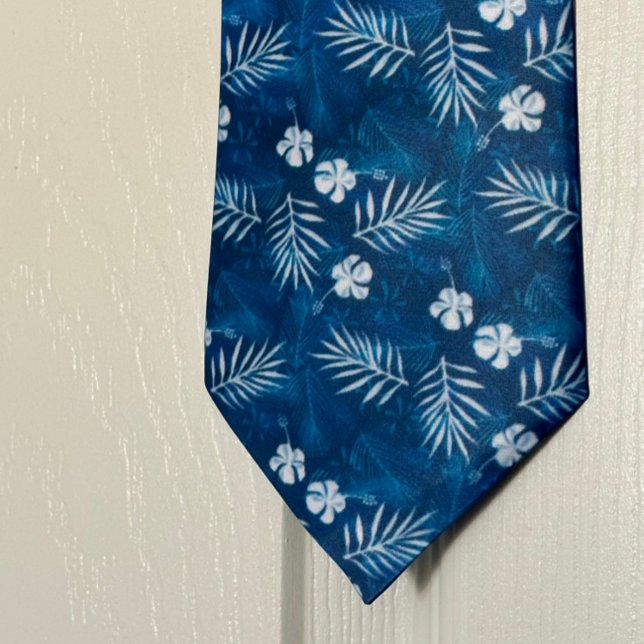Hawaii Hibiscus Flower Tropical Palm Leaf Neck Tie (Tropical Palm Leaf Hibiscus Men's Necktie is beautiful, looks amazing!)
