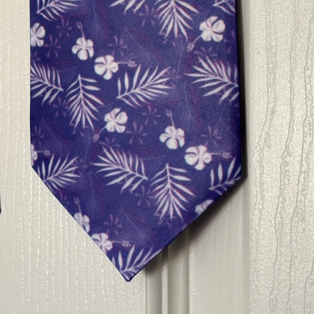 Hawaii Hibiscus Flower Tropical Palm Leaf Neck Tie (Tropical Palm Leaf Hibiscus Men's Necktie is just as pictured in online photo, beautiful)