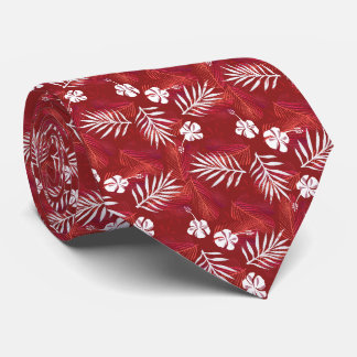 Hawaii Hibiscus Flower Tropical Palm Leaf Neck Tie