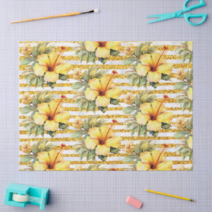 Hawaii Hibiscus Flower Yellow and Gold themed Tissue Paper