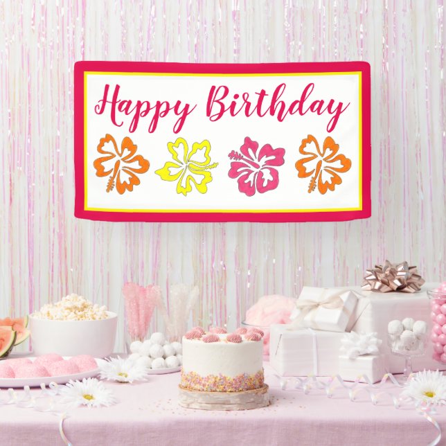 Hawaii Hibiscus Happy Birthday Beach Party Luau Banner (Party)