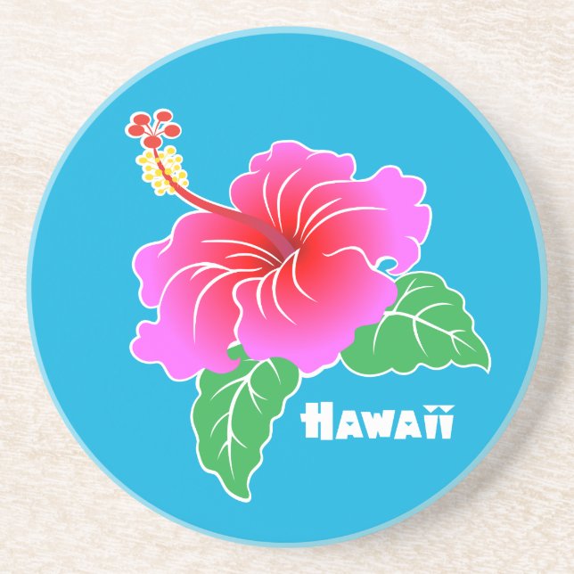 Hawaii Hibiscus Sandstone Coaster (Front)