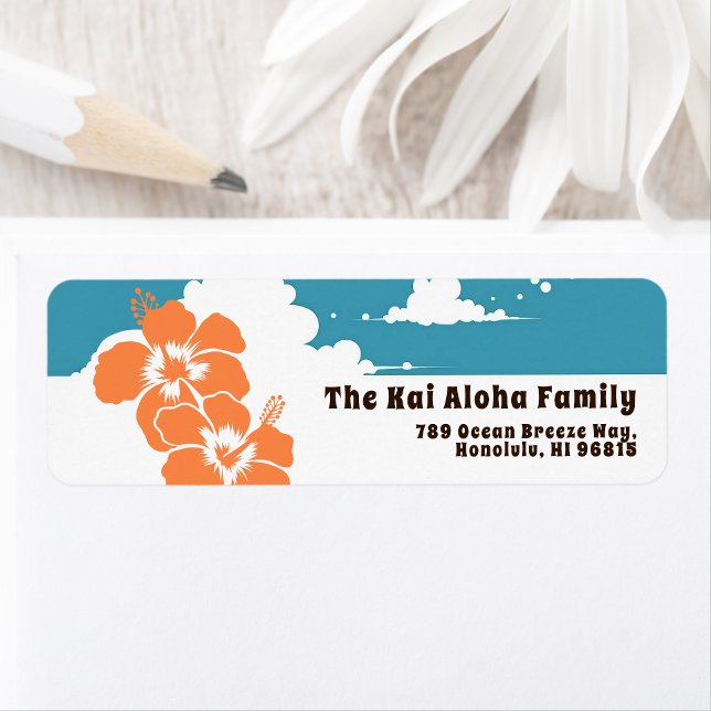 Hawaii Hibiscus & Summer Clouds Customizable Label (Creator Uploaded)