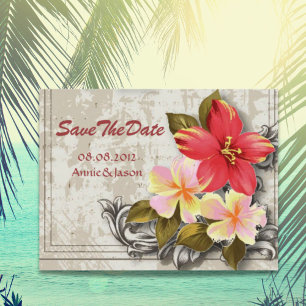 hawaii hibiscus tropical wedding save the date announcement postcard