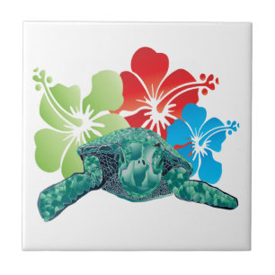 Hawaii Hibiscus Turtle Ceramic Tile
