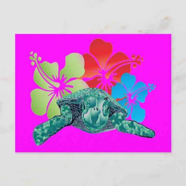 Hawaii Hibiscus Turtle Postcard (Front)