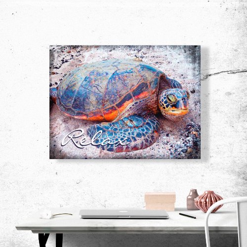 Hawaii Honi Sea Turtle Close_up Photo Relax Script Canvas Print