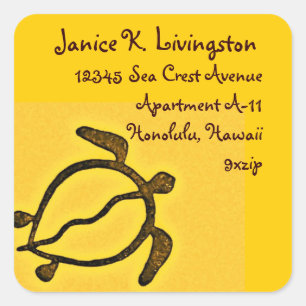 Hawaii Honu Return Address Gold and Brown Square Sticker