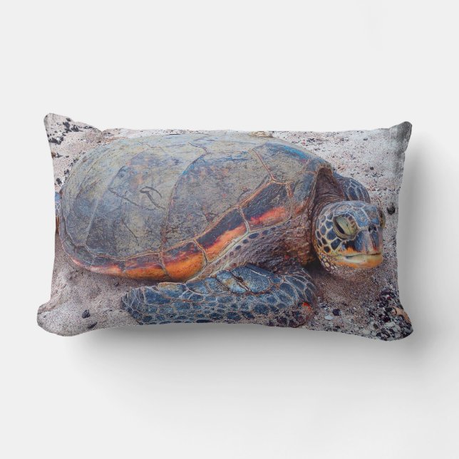 Hawaii Honu Sea Turtle Beach Photo Bold Modern Lumbar Pillow (Front)