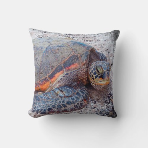 Hawaii Honu Sea Turtle Beach Photo Simple Modern Throw Pillow