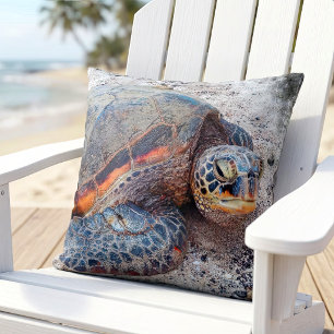 Hawaii Honu Sea Turtle Beach Photo Simple Modern Throw Pillow