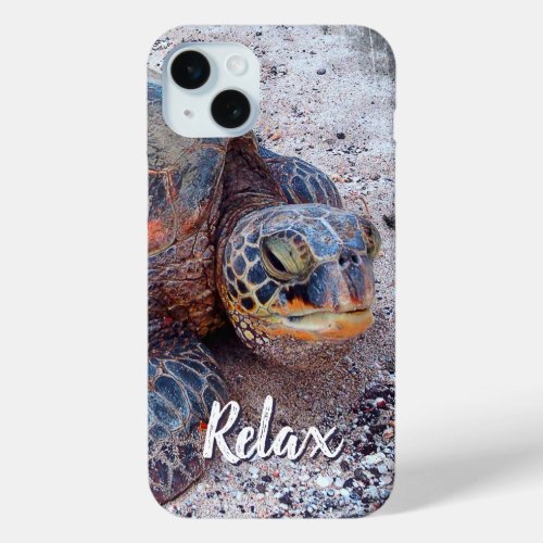 Hawaii Honu Sea Turtle Photo Relax Script Quote iPhone 15 Plus Case