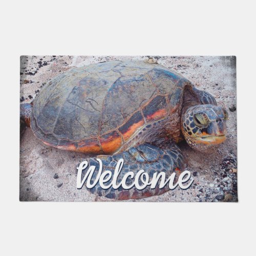 Hawaii Honu Sea Turtle Photo Welcome Script Bold Doormat