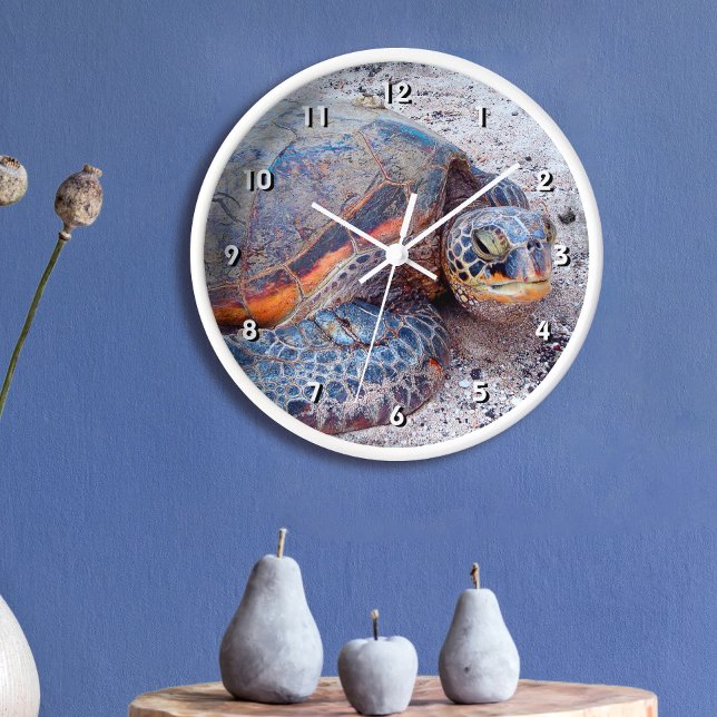 Hawaii Honu Sea Turtle Tropical Beach Photo Modern Clock (Creator Uploaded)