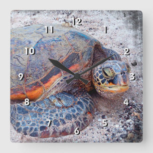 Hawaii Honu Sea Turtle Tropical Beach Photo Modern Square Wall Clock
