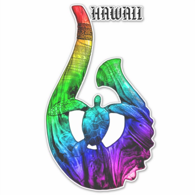 Hawaii Honu Tribal Hook Neon Rainbow Sticker (Front)