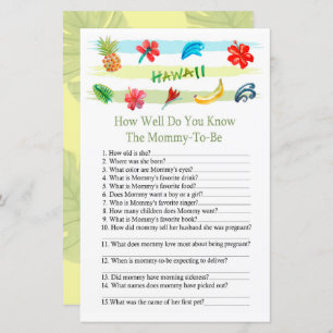 Hawaii How well do you know baby shower game