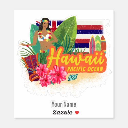 Hawaii Hula Dancer Retro Pacific Vintage Souvenir Sticker