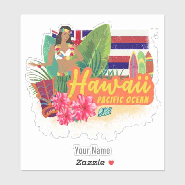 Hawaii Hula Dancer Retro Pacific Vintage Souvenir Sticker (Sheet)