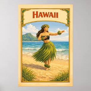 Hawaii Hula Dancer Vintage Poster