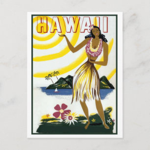 Hawaii, hula girl, isle, vintage travel postcard