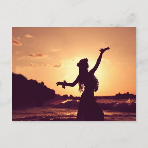 Hawaii hula girl silhouette on sunset photo postcard