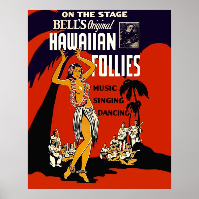 Hawaii hula girl, traditional dance, music, party poster (Front)