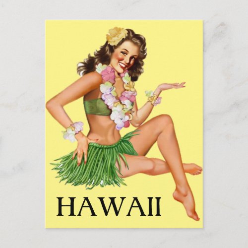 HAWAII Hula girl vintage pin up art Postcard