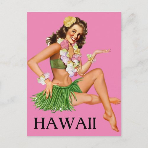 HAWAII Hula girl vintage pin up art Postcard