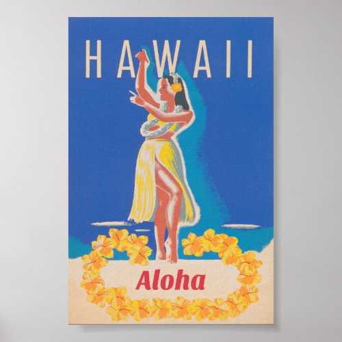 Hawaii Hula Girl Vintage Travel Poster