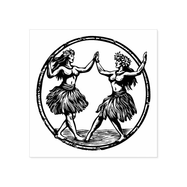 Hawaii Hula Girls Rubber Stamp   (Imprint)