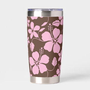 HAWAII HULA (HIBISCUS) PATTERN IN BROWN/PINK INSULATED TUMBLER