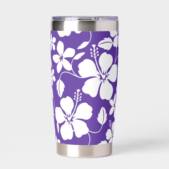HAWAII HULA (HIBISCUS) PATTERN IN PURPLE INSULATED TUMBLER (Front)