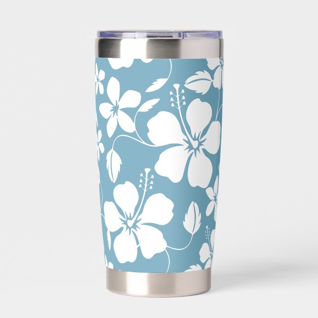 HAWAII HULA (HIBISCUS) PATTERN IN SLATE BLUE INSULATED TUMBLER (Front)