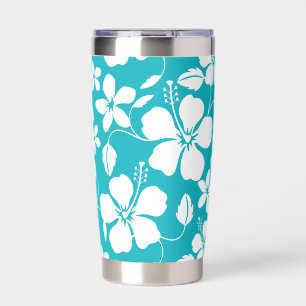 HAWAII HULA (HIBISCUS) PATTERN IN TEAL INSULATED TUMBLER