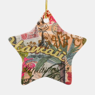 Hawaii Hula Travel Flower Vintage Ceramic Ornament