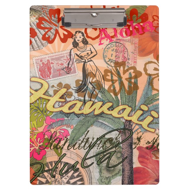 Hawaii Hula Travel Flower Vintage Clipboard (Front)