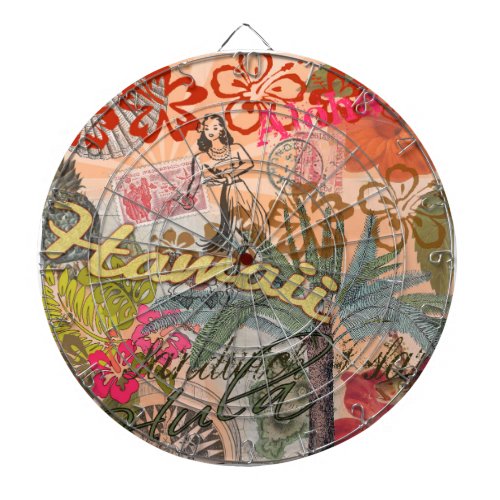 Hawaii Hula Travel Flower Vintage Dartboard With Darts