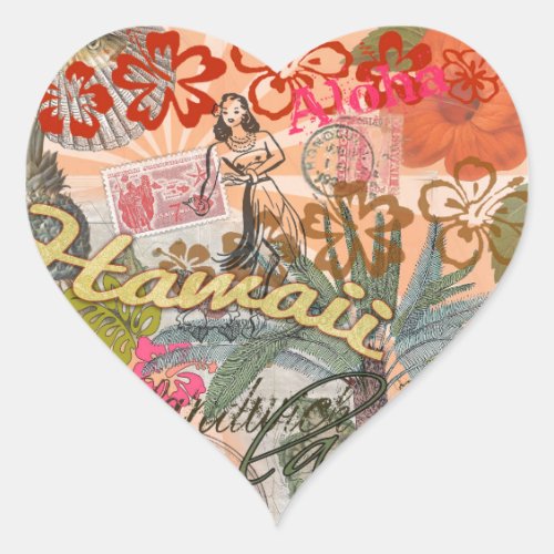 Hawaii Hula Travel Flower Vintage Heart Sticker