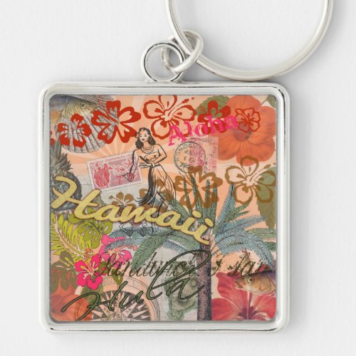 Hawaii Hula Travel Flower Vintage Keychain