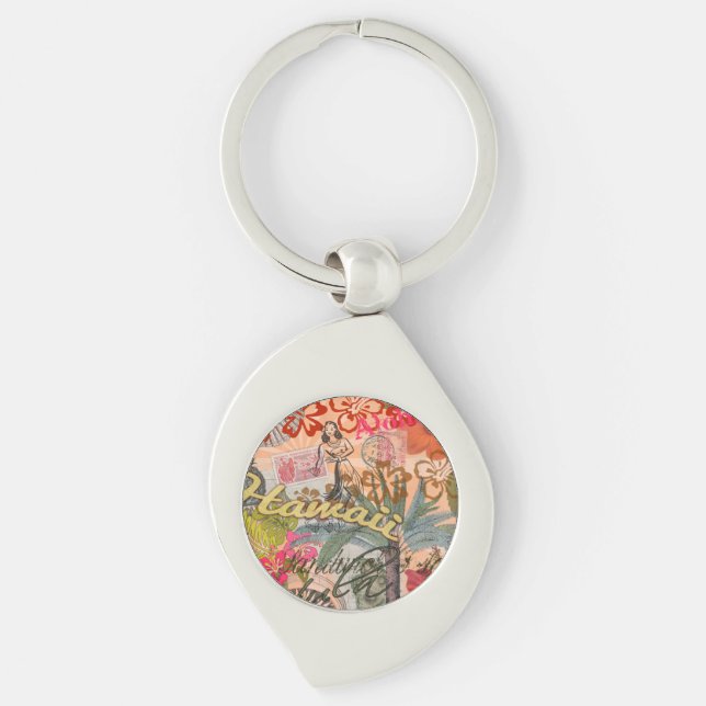 Hawaii Hula Travel Flower Vintage Keychain (Front)