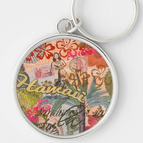 Hawaii Hula Travel Flower Vintage Keychain